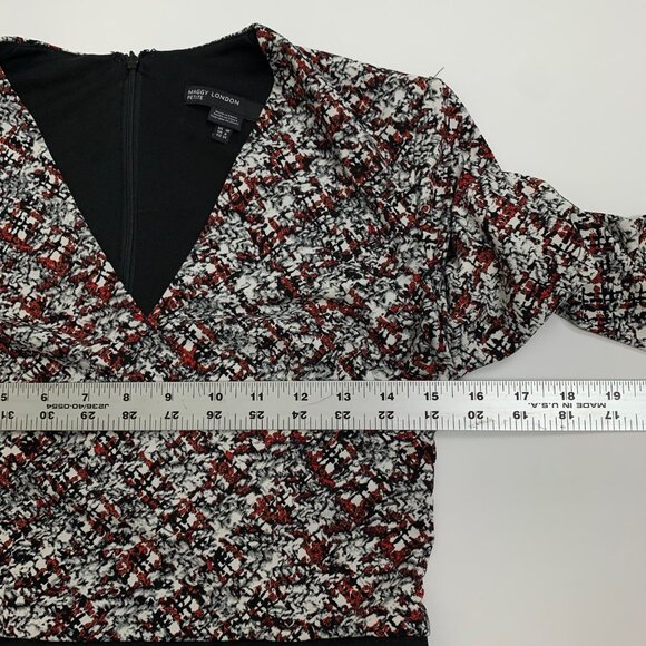 Maggy London Petite Abstract Print Dress - US 4P - Black White & Red - Polyester - Picture 5 of 6